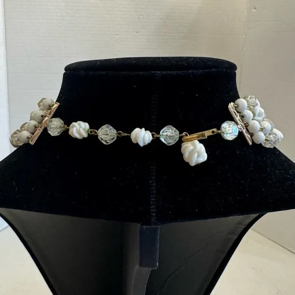 Vintage West Germany Multifaceted Four Strand Lucite Beads Faux Pearl Necklace - Picture 6 of 16